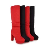 Fashion women's shoes in winter 2019 pointed toe chunky heels slip-on women's boots knee high boots red waterproof