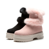 Fashion pink sweet classics black concise women's shoes in winter 2019 add wool upset round toe snow boots zipper short boots
