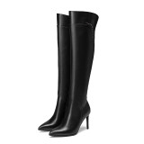 Fashion elegant ladies boots full genuine leather women's shoes winter 2019 pointed toe stilettos heels over the knee high boots