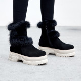 Fashion pink sweet classics black concise women's shoes in winter 2019 add wool upset round toe snow boots zipper short boots
