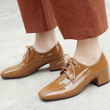 Spring and autumn cross lacing 2019 fashion caramel classics women's shoes chunky heels pointed toe pure color concise mature
