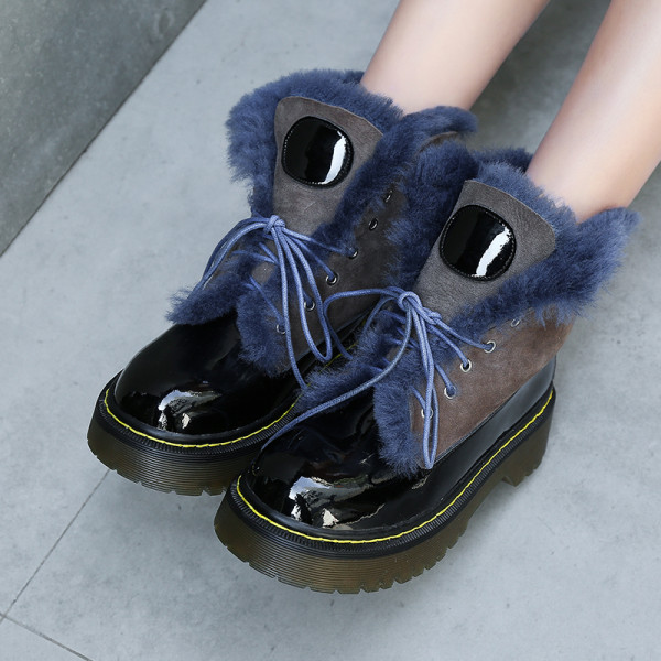 Fashion women's shoes winter 2019 black cross lacing round toe platform ankle boots personality comfortable snow boots with wool