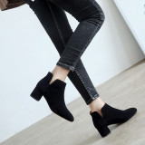 Fashion women's shoes in winter 2019 chunky heels pointed toe khaki women's boots short boots slip-on big yard 41 small yard 33 pure color