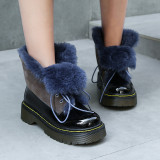 Fashion women's shoes winter 2019 black cross lacing round toe platform ankle boots personality comfortable snow boots with wool