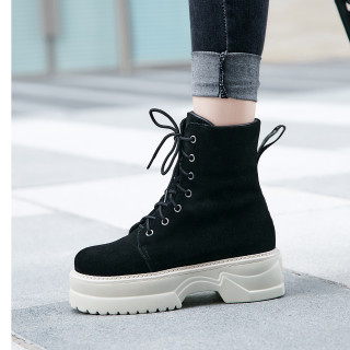 Fashion women's shoes in winter 2019 round toe women's boots matin boots cross lacing short boots elegant concise mature