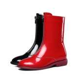 Fashion sexy elegant ladies boots concise women's shoes winter 2019 zipper round toe shiny red black Front zipper short boots 40