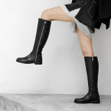 Fashion elegant ladies boots concise mature women's shoes in winter 2019 round toe zipper knee high boots black leather