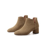 Fashion women's shoes in winter 2019 chunky heels pointed toe khaki women's boots short boots slip-on big yard 41 small yard 33 pure color