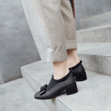 Spring and autumn black 2019 fashion women's shoes slip-on go with plain leather shoes butterfly-knot small yard 33 big yard 41