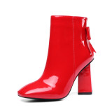 Fashion women's shoes autumn 2019 pointed toe chunky heels zipper short boots bowknot butterfly knot red black ankle boots 40 41