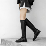 Fashion elegant ladies boots concise mature women's shoes in winter 2019 round toe zipper knee high boots black leather