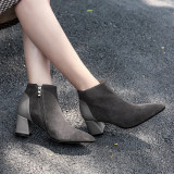 Fashion women's shoes in winter 2019 pointed toe chunky heels black elegant ladies boots concise mature zipper short boots
