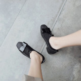 Spring and autumn black 2019 fashion women's shoes slip-on go with plain leather shoes butterfly-knot small yard 33 big yard 41