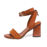 Summer 2019 fashion trend women's shoes buckle sexy sandals chunky heels party shoes mature brown concise heel-height 8cm