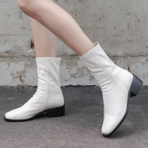 Fashion women's shoes in winter 2019 zipper pointed toe sexy elegant ladies boots concise mature black short boots milk white
