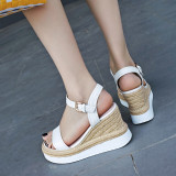 Summer pure color 2019 fashion trend women's shoes elegant buckle sandals yellow white leather concise sweet narrow band
