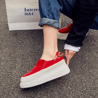 Spring and autumn concise mature 2019 fashion women's shoes slip-on pure color red metal decoration leisure ladylike temperament