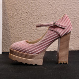 Summer 2019 fashion trend women's shoes round toe chunky heels sexy platform pumps retro beige comfortable pink concise mature