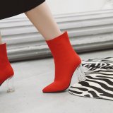 Fashion women's shoes winter 2019 chunky heels pointed toe short boots crystal heels leopard print red big size ankle boots 43