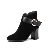 Fashion women's shoes winter 2019 pointed toe zipper chunky heels ankle boots ladies boots black suede large size small size 31 32