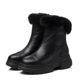 Fashion add wool upset women's shoes in winter 2019 zipper exy elegant ladies boots black leather concise mature office lady