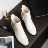 Fashion women's shoes in winter 2019 elegant ladies boots concise mature pointed toe beige zipper short boots chunky heels