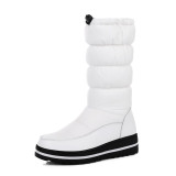 Fashion mature women's shoes winter 2019 round toe women's boots slip-on black white warm platform mid calf boots snow boots 44