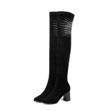 Fashion women's shoes in winter 2019 over the knee high boots  chunky heels  sexy elegant ladies boots concise crystal rhinestone mature office lady