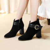 Fashion women's shoes winter 2019 pointed toe zipper chunky heels ankle boots ladies boots black suede large size small size 31 32