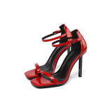 Summer 2019 fashion red women's buckle stilettos heels genuine leather sandals sexy elegant crystal rhinestone party shoes 40 41