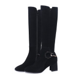 Fashion women's shoes winter 2019 sexy elegant ladies boots knee high boots chains zipper black pointed toe large size 41 42 43