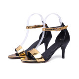 Summer 2019 fashion trend women's shoes buckle blue stilettos heels sandals silver narrow band office lady mature gold