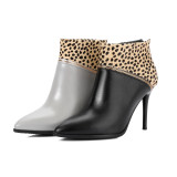 Fashion leopard print gray winter 2019 pointed toe stilettos heels zipper sexy short boots mixed colors concise mature
