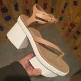 Arden Furtado 2019 summer chunky heels strange style genuine leather flip-flops platform party shoes fashion ladies sandals 8cm
