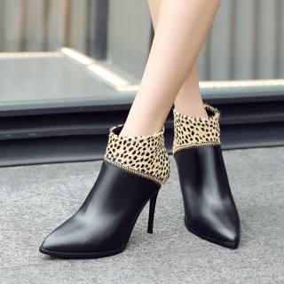 Fashion leopard print gray winter 2019 pointed toe stilettos heels zipper sexy short boots mixed colors concise mature
