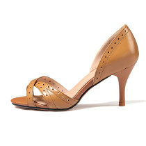Summer 2019 fashion trend women's shoes peep toe slip-on sandals stilettos heels sweet khaki beige shallow ladylike temperament