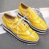 Spring and autumn 2019 fashion women's shoes cross lacing  novelty pure color sneakers  flat concise platform shoes leather yellow