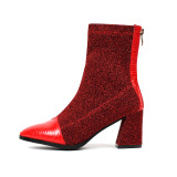 Spring and autumn 2019 fashion women's shoes pointed toe chunky heels red zipper sexy women's party shoes boots short boots