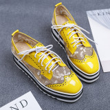 Summer 2019 fashion trend women's shoes cross lacing  sneakers  pointed toe flat yellow platform shoes personality embroidery