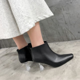 Fashion women's shoes in winter 2019 pointed toe zipper pure color short boots white ladies boots concise mature office lady