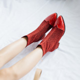 Spring and autumn 2019 fashion women's shoes pointed toe chunky heels red zipper sexy women's party shoes boots short boots