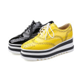 Spring and autumn 2019 fashion women's shoes cross lacing  novelty pure color sneakers  flat concise platform shoes leather yellow
