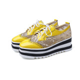 Summer 2019 fashion trend women's shoes cross lacing  sneakers  pointed toe flat yellow platform shoes personality embroidery