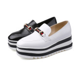 Spring and autumn 2019 fashion women's shoes pointed toe sneakers  pure color slip-on white black shallow flat platform shoes