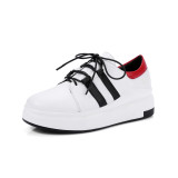 Spring and autumn leisure 2019 fashion women's shoes black white cross lacing flat gym shoes comfortable concise leather