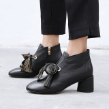 Fashion women's shoes in winter 2019 zipper chunky heels short boots bowknot butterfly knot leather big size 40 small size 33