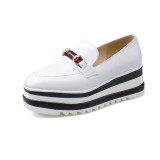 Spring and autumn 2019 fashion women's shoes pointed toe sneakers  pure color slip-on white black shallow flat platform shoes