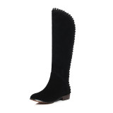Fashion women's shoes in winter 2019 pointed toe zipper women's boots knee high boots black pure color chocolate flat boots