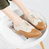 Spring and autumn 2019 fashion women's shoes cross lacing leather mature classics concise mixed colors shallow pointed toe