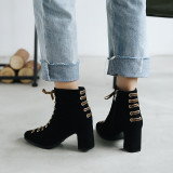 Fashion women's shoes in winter 2019 caramel chunky heels zipper black women's boots short boots party shoes lace up classics